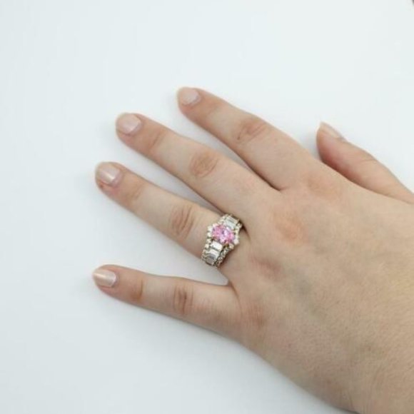 14K Gold Pink Clear CZ Cluster Ring Size 7 - Picture 2 of 7